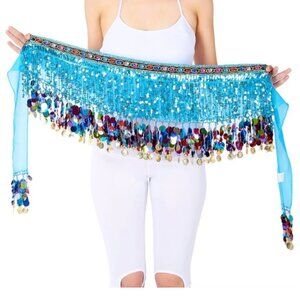 Turquoise Sequin Fringe Hip Scarf w/ Coins (from 2017 IHeartRaves)
